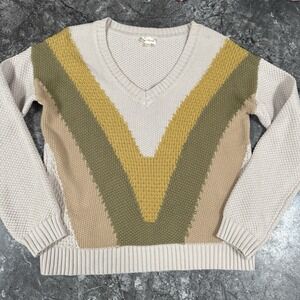 Hem‎ & Thread Womens V Neck Chevron Color block Sweater Sz S